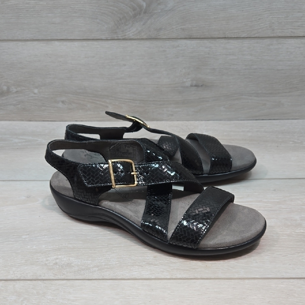 SAS Women Tripad Comfort Elegant Black Strappy Sandals Leather Shoes Sz 7.5S